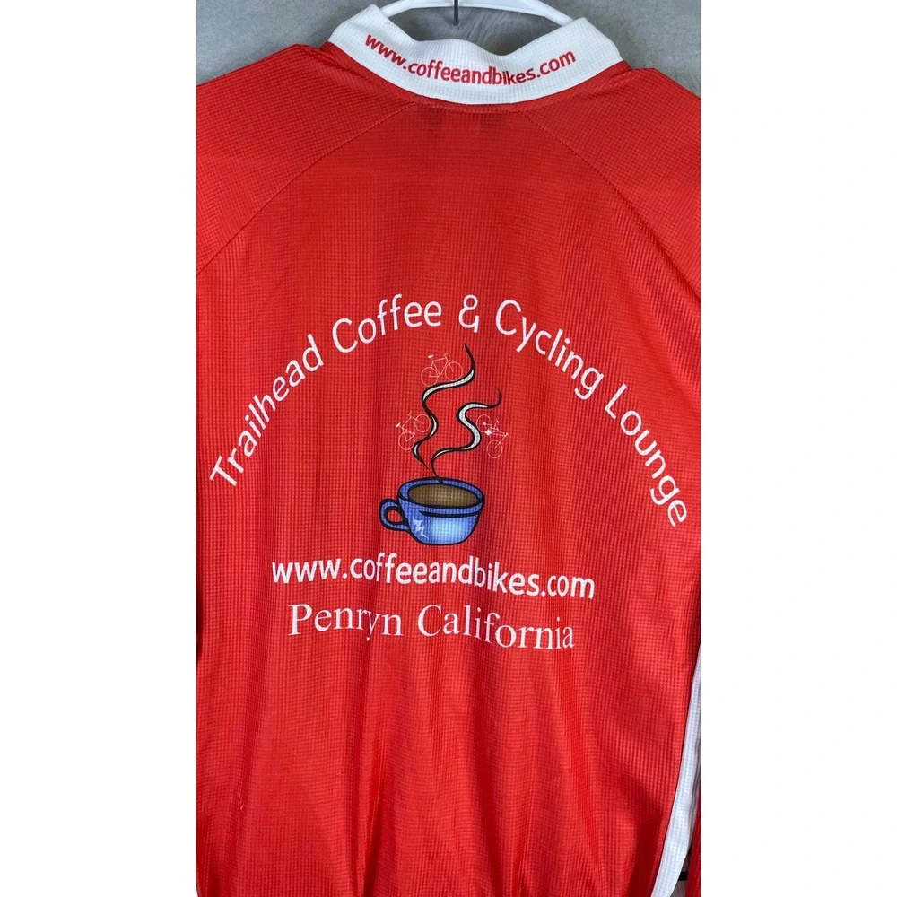 Canari Cycling Jersey Mens L Red Excellent Trailhead Coffee Long Sleeve Zip